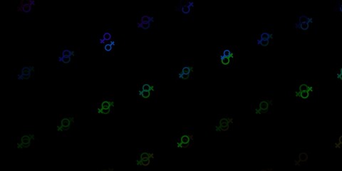 Dark Blue, Green vector background with woman symbols.