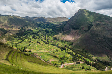 The Sacred Valley and the Inca ruins of Pisac, near Cuzco Peru.