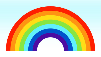 Rainbow Icon on Blue Sky Background. Blue to White Gradient. Backdrop for Message of Hope During Pandemic Lock Down. Peace, Pride, Love & Support Symbol. 