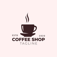 Simple minimalist retro coffee shop logo design vector template with isolated background