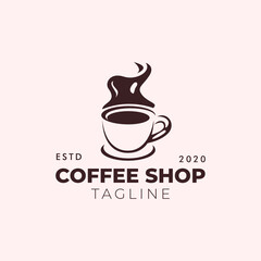 Simple minimalist retro coffee shop logo design vector template with isolated background