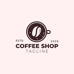 Simple minimalist retro coffee shop logo design vector template with isolated background