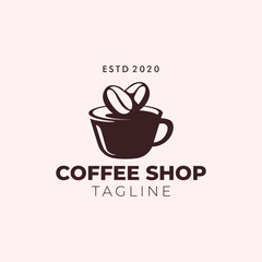 Simple minimalist retro coffee shop logo design vector template with isolated background
