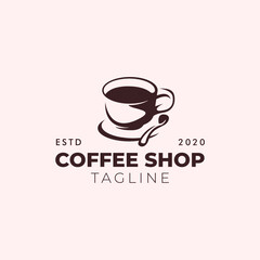 Simple minimalist retro coffee shop logo design vector template with isolated background