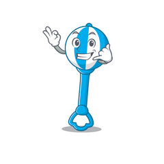Caricature design of rattle toy showing call me funny gesture