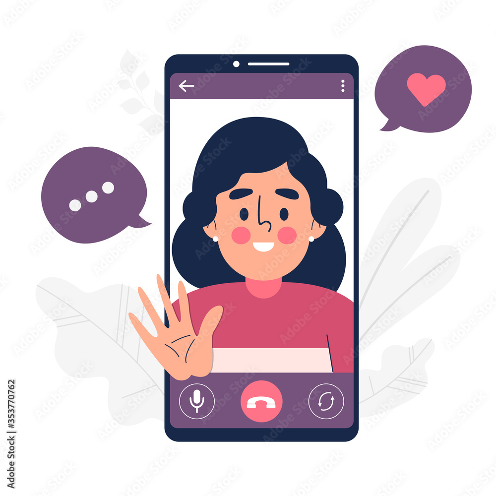 Wall mural video chatting online on smartphone vector illustration