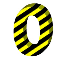 3D NUMBER MADE OF YELLOW AND BLACK STRIPED WARNING TEXTURE : 0 ZERO