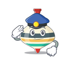 Police officer cartoon drawing of top toy wearing a blue hat