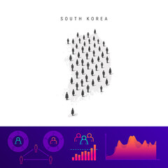 South Korean people icon map. Detailed vector silhouette. Mixed crowd of men and women. Population infographics