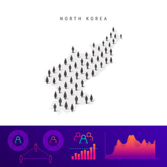 North Korean people icon map. Detailed vector silhouette. Mixed crowd of men and women. Population infographics