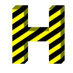 3D ENGLISH ALPHABET MADE OF YELLOW AND BLACK STRIPED WARNING TEXTURE : H