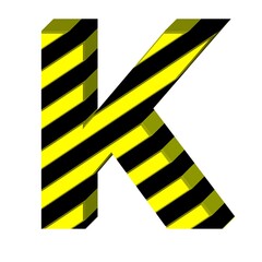 3D ENGLISH ALPHABET MADE OF YELLOW AND BLACK STRIPED WARNING TEXTURE : K