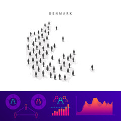 Danish people icon map. Detailed vector silhouette. Mixed crowd of men and women. Population infographics