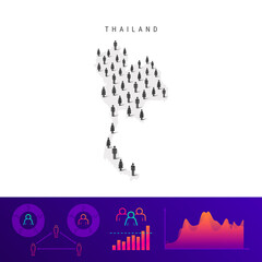 Thai people icon map. Detailed vector silhouette. Mixed crowd of men and women. Population infographics