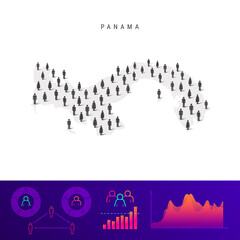 Panama people icon map. Detailed vector silhouette. Mixed crowd of men and women. Population infographics