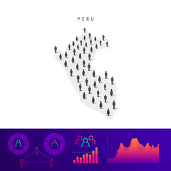 Obraz premium Peruvian people icon map. Detailed vector silhouette. Mixed crowd of men and women. Population infographics