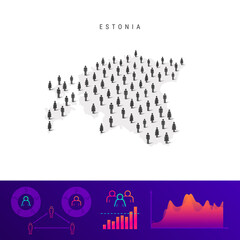Estonian people icon map. Detailed vector silhouette. Mixed crowd of men and women. Population infographics