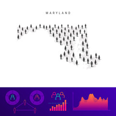 Maryland people map. Detailed vector silhouette. Mixed crowd of men and women. Population infographic elements