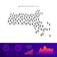 Massachusetts people map. Detailed vector silhouette. Mixed crowd of men and women. Population infographic elements