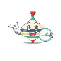 mascot design style of top toy standing with holding a clock