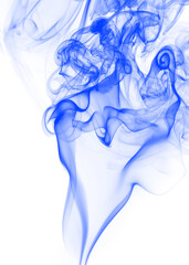Blue smoke abstract on white background, blue ink water color for design