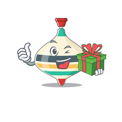 joyful top toy cartoon character with a big gift box