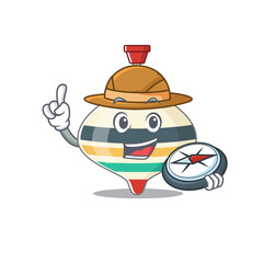 mascot design concept of top toy explorer using a compass in the forest