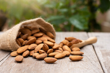 almonds on a wooden table