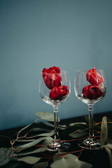 Roses in two Wine Glasses