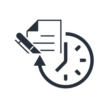 Document And Clock. The Duration Of The Contract. Vector Icon Isolated On White Background.