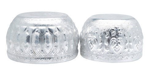 Metal water bowl Thailand isolated on white background.