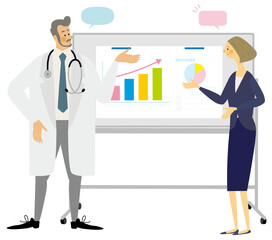 ホワイトボード,医者,講義,会議,イラスト