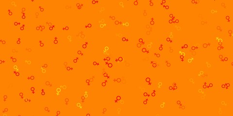 Light Orange vector background with woman symbols.