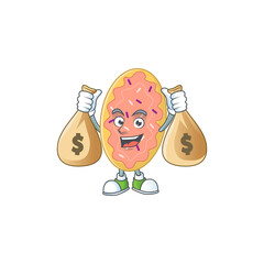 A humble rich bread caricature character design with money bags