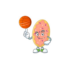 An sporty bread mascot design style playing basketball on league