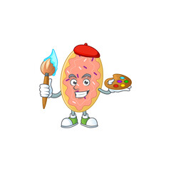 creative Artist of bread cartoon character painting using a brush