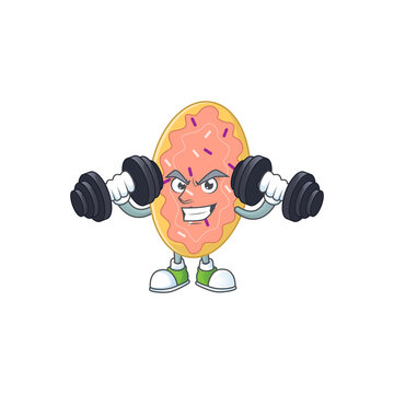 Caricature picture of bread exercising with barbells on gym