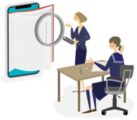 オンライン授業,オンライン学習,online,検索,インターネット ,オンライン会議,タブレット,イラスト,電子書籍