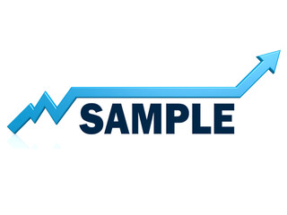 Sample word with blue grow arrow