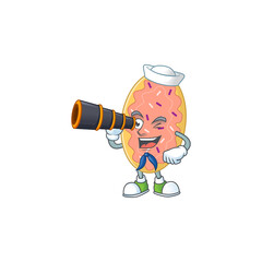 cartoon picture of bread in Sailor character using a binocular
