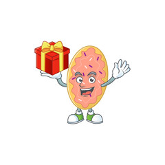 Bread cartoon mascot concept design with a red box of gift