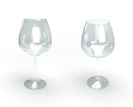3D empty wine glass on a white background.