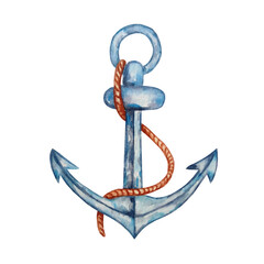 watercolor metallic blue nautical anchor
