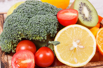 Fruits and vegetables as source minerals and vitamins. Diet, slimming and healthy nutrition concept