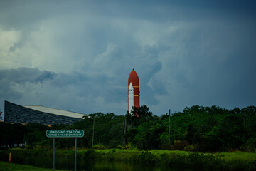 Cape Canaveral, FL, USA - MAY 27, 2020: Badging station sign from NASA. Kennedy Space Center...