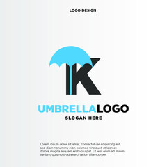 K initial logo design with an umbrella