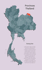 Asia country Thailand map and province Bueng Kan