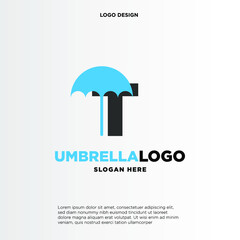 T initial logo design with an umbrella