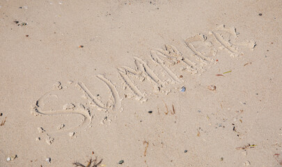 Text written in the sand with sunlight