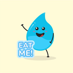 Cute Flat Cartoon Water Drop Illustration. Vector illustration of cute water drop with smilling expression. Cute water mascot design